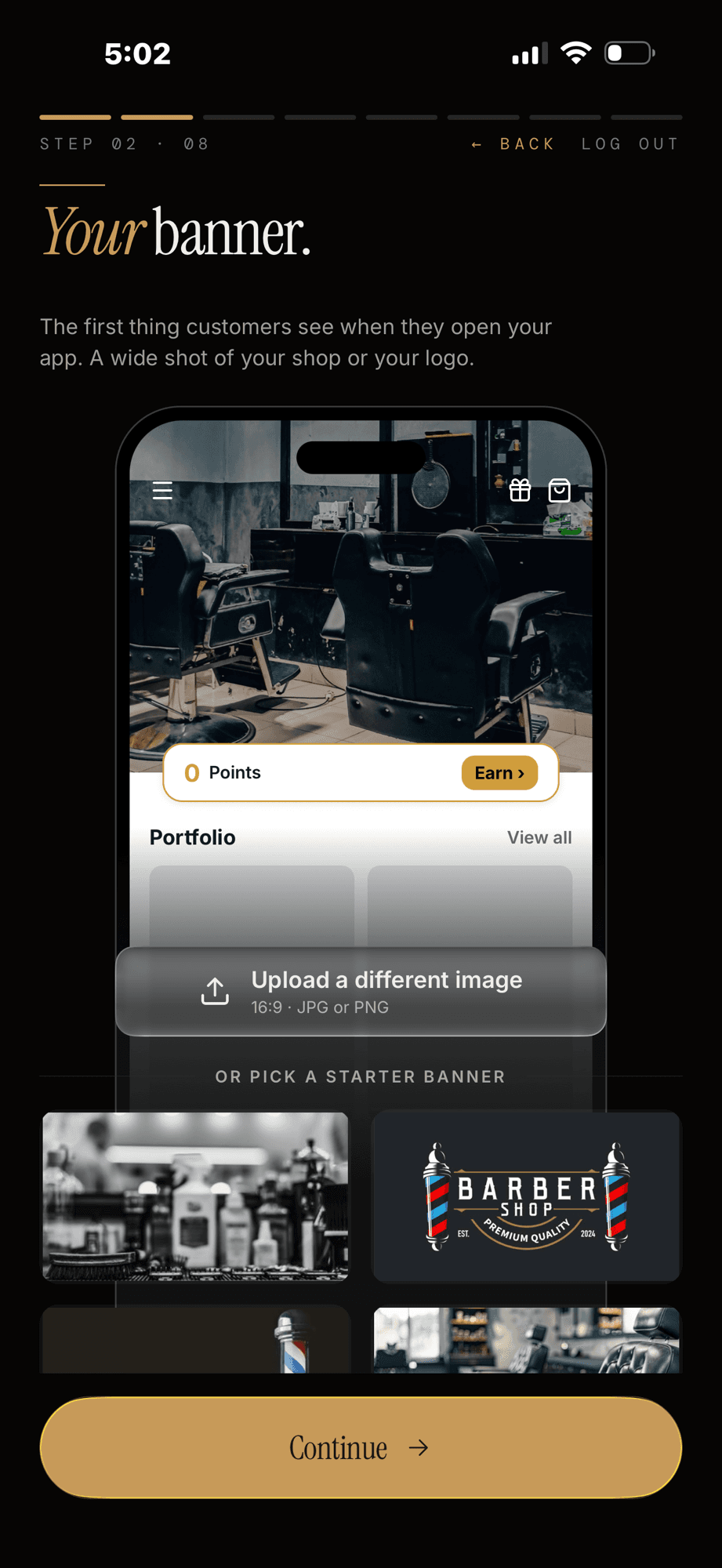 CLPPER onboarding — Your banner step in the app builder