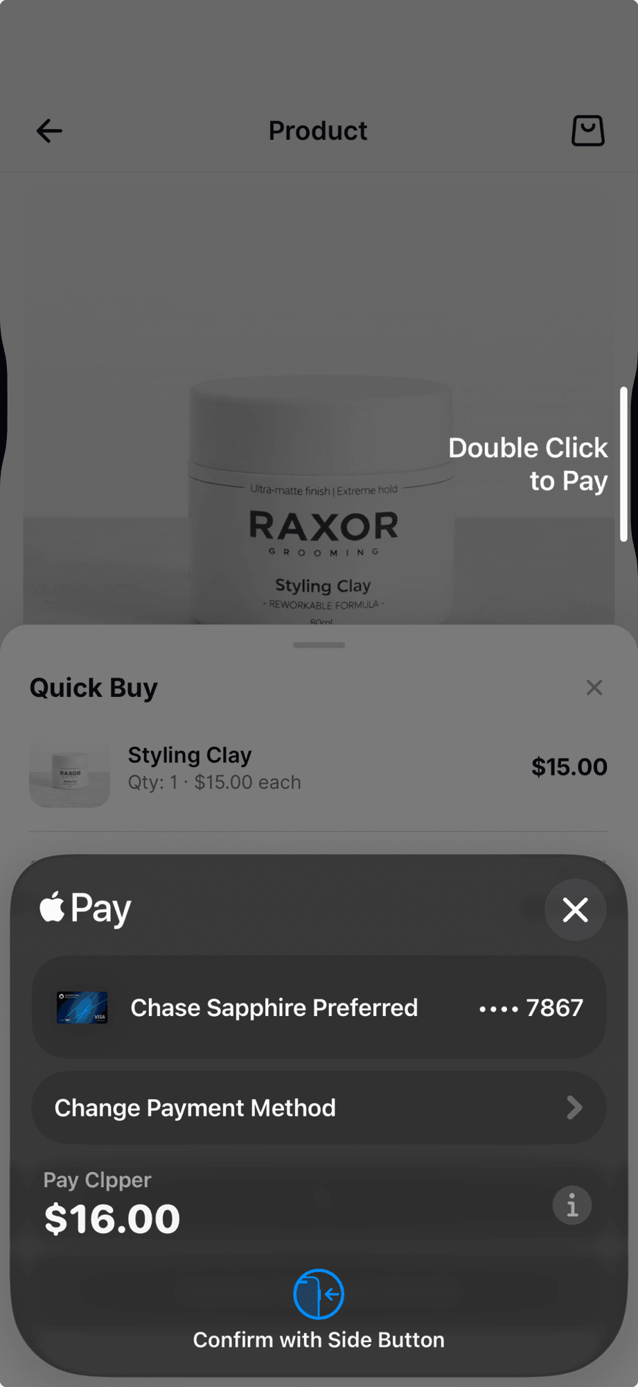 CLPPER checkout screen with Apple Pay