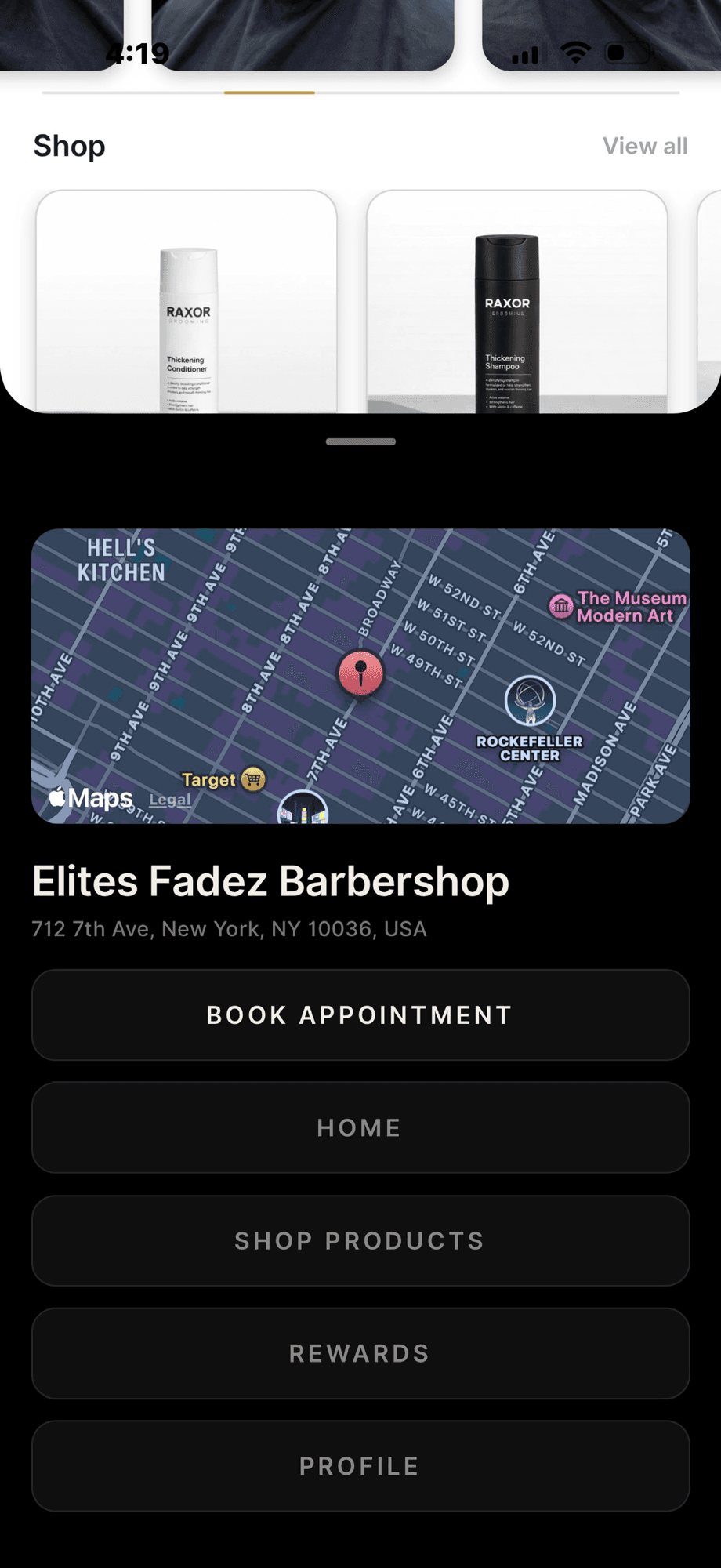 Branded client-facing CLPPER app — shop, map, and booking actions