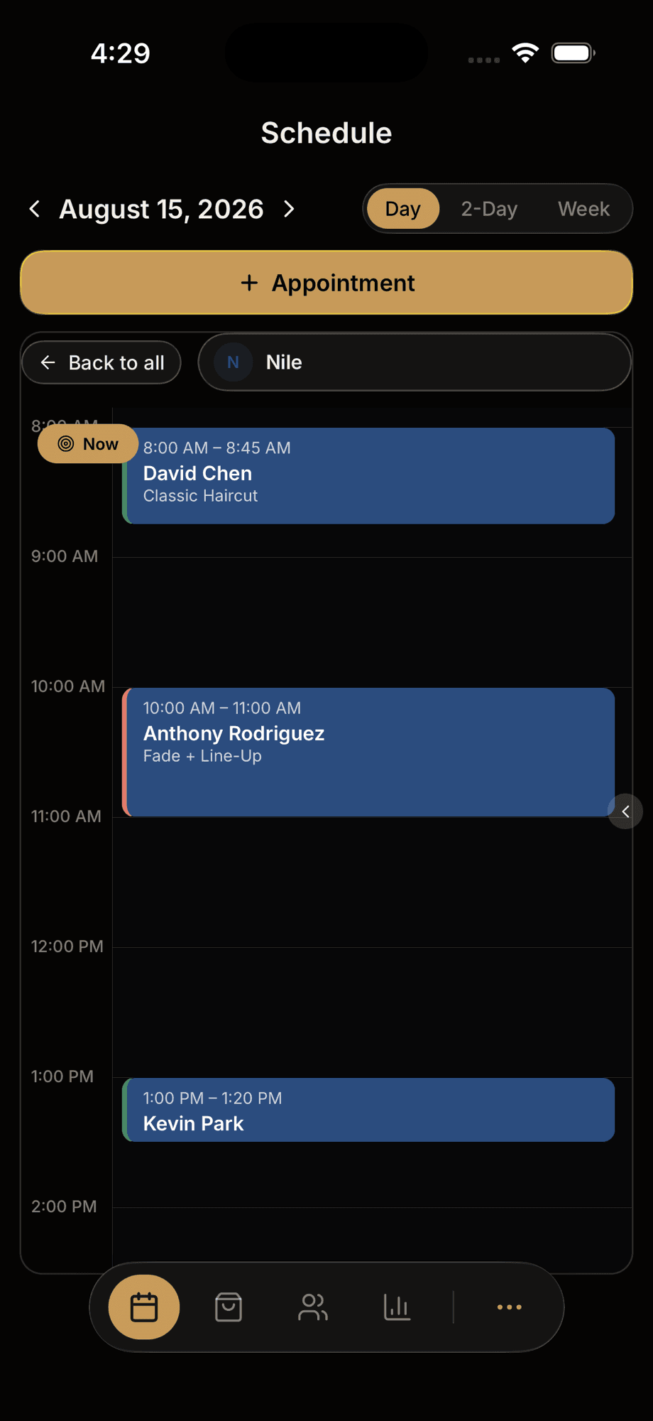 CLPPER Command Center — schedule with confirmed appointments across the day